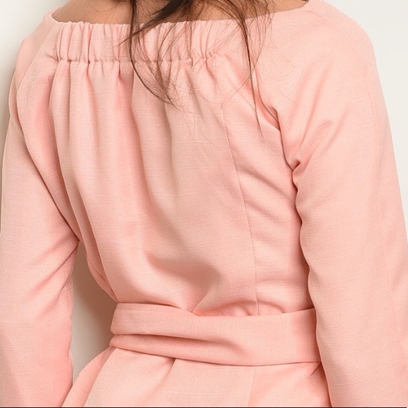 ❌DONATED❌Peach Boatneck Belted Button Up Lined Long Sleeve Top - Picture 3 of 9
